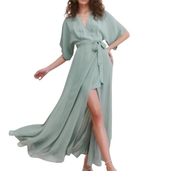 Reformation Winslow Maxi Wrap Dress in Celadon - Picture 1 of 13